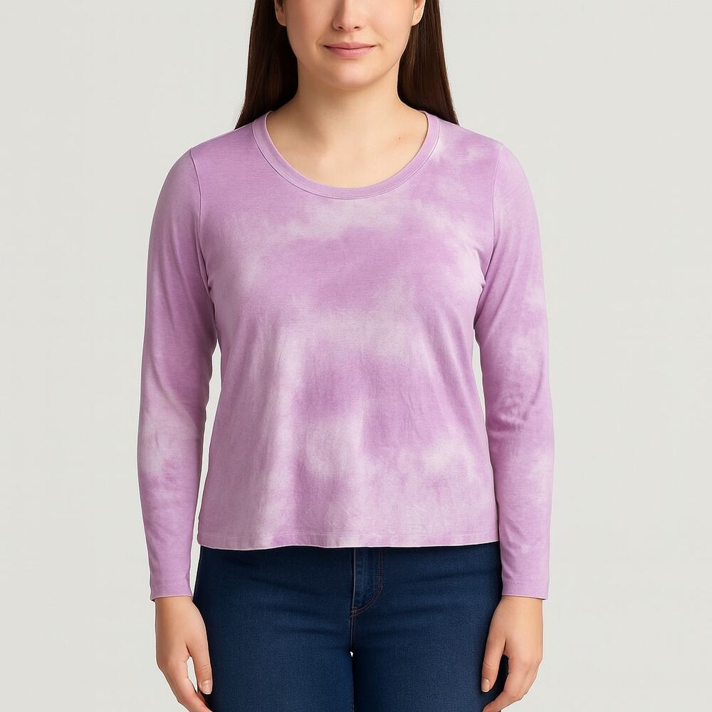 NWOT Sundry Women’s Purple White Tie-Dye Scoop Neck Long Sleeve Top Size 2